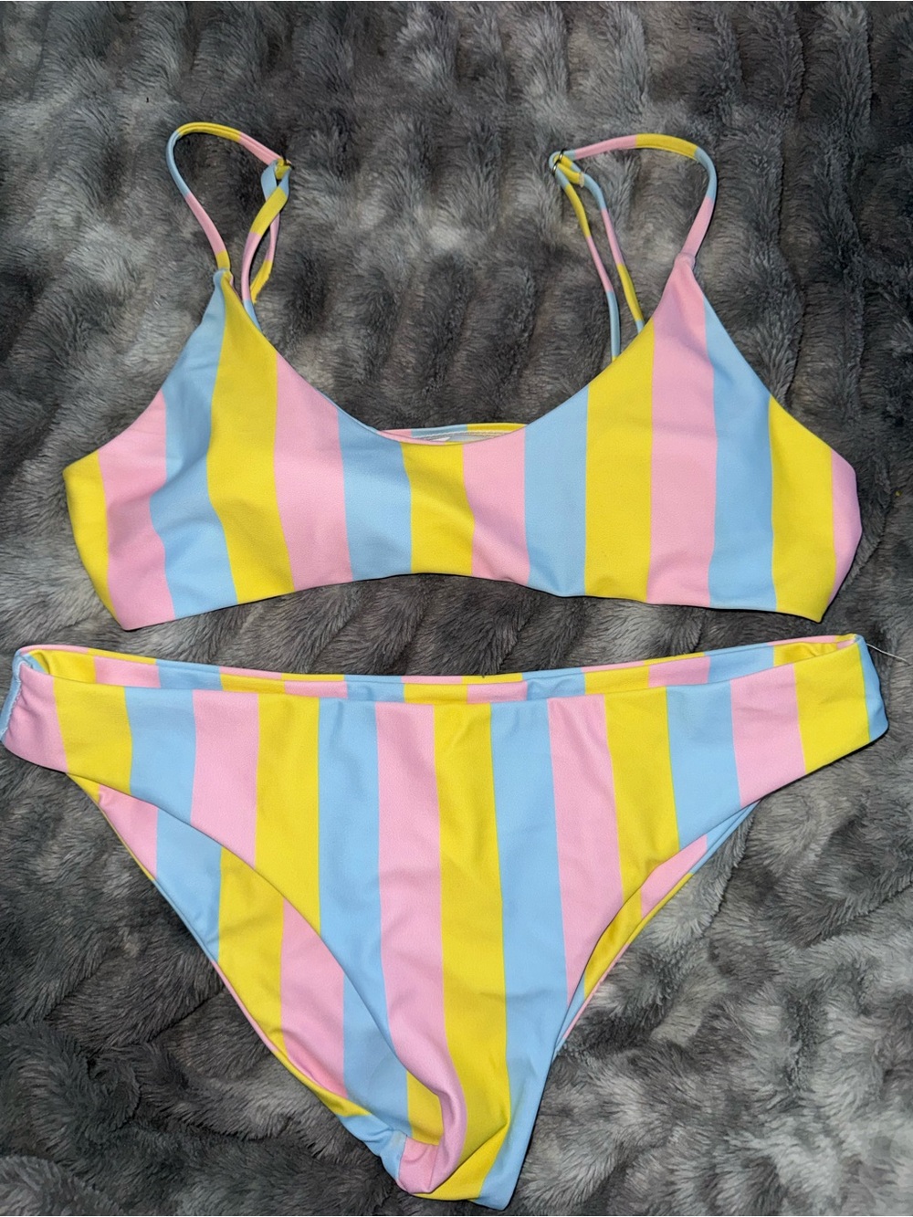 Striped Pastel Bikini Set - Yellow, Pink & Light Blue